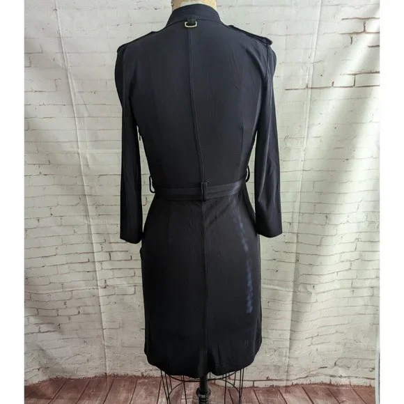 Ann Taylor Womens Dress Size 0 XS Trench Military Inspired Faux Wrap Black Navy - Picture 10 of 13